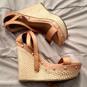 Tan Wedge Sandals with Braided Platform